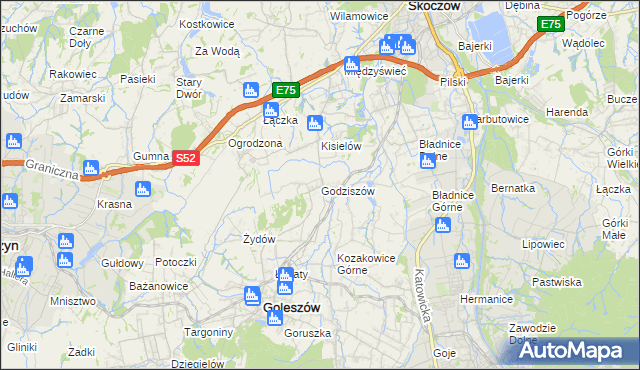 mapa Godziszów gmina Goleszów, Godziszów gmina Goleszów na mapie Targeo