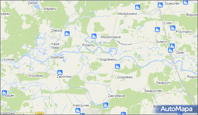 mapa Gogolewko gmina Książ Wielkopolski, Gogolewko gmina Książ Wielkopolski na mapie Targeo