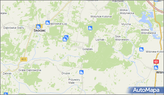 mapa Gołąbek gmina Skórzec, Gołąbek gmina Skórzec na mapie Targeo
