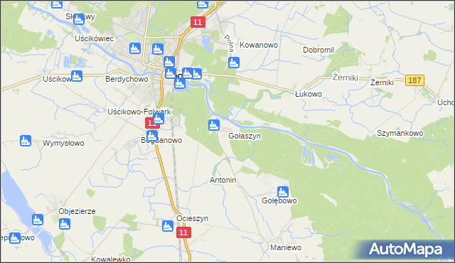 mapa Gołaszyn gmina Oborniki, Gołaszyn gmina Oborniki na mapie Targeo