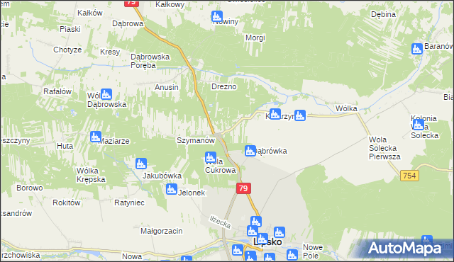 mapa Gołębiów gmina Lipsko, Gołębiów gmina Lipsko na mapie Targeo