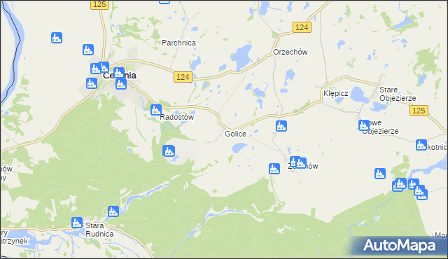 mapa Golice gmina Cedynia, Golice gmina Cedynia na mapie Targeo