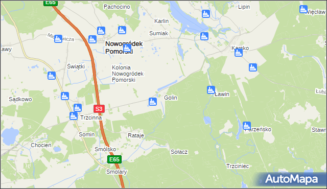 mapa Golin gmina Nowogródek Pomorski, Golin gmina Nowogródek Pomorski na mapie Targeo