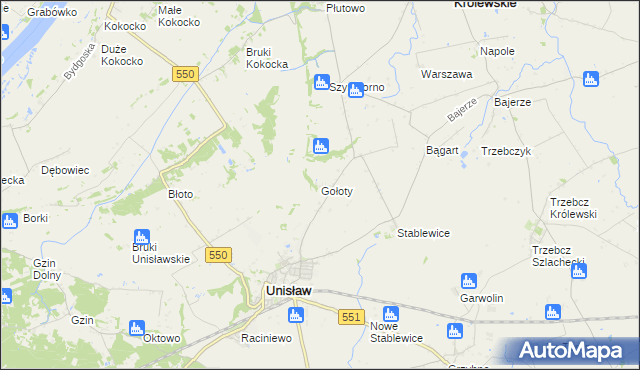 mapa Gołoty gmina Unisław, Gołoty gmina Unisław na mapie Targeo