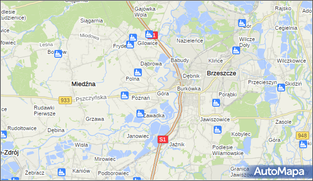 mapa Góra gmina Miedźna, Góra gmina Miedźna na mapie Targeo