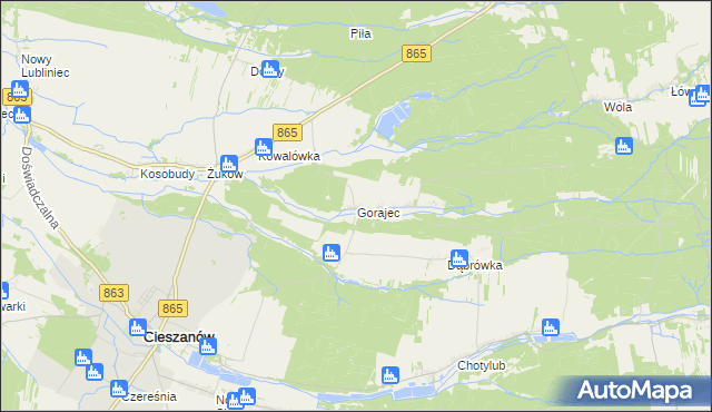 mapa Gorajec gmina Cieszanów, Gorajec gmina Cieszanów na mapie Targeo