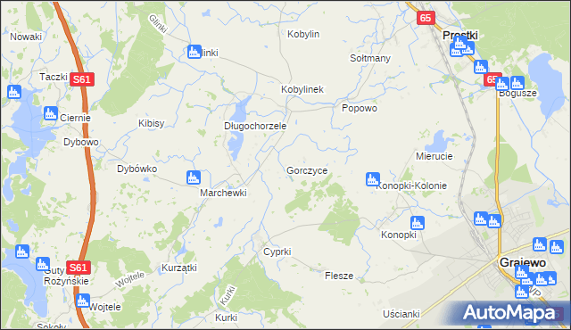 mapa Gorczyce gmina Prostki, Gorczyce gmina Prostki na mapie Targeo