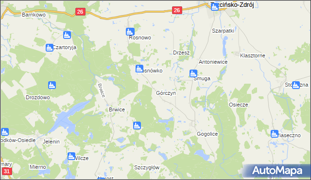 mapa Górczyn gmina Trzcińsko-Zdrój, Górczyn gmina Trzcińsko-Zdrój na mapie Targeo