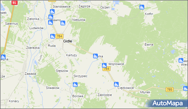 mapa Górka gmina Gidle, Górka gmina Gidle na mapie Targeo