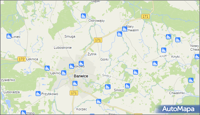 mapa Górki gmina Barwice, Górki gmina Barwice na mapie Targeo