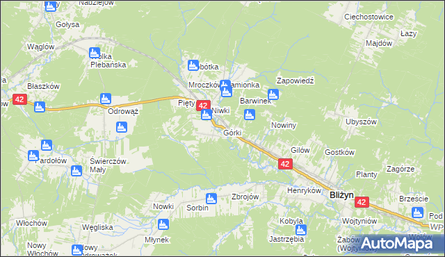 mapa Górki gmina Bliżyn, Górki gmina Bliżyn na mapie Targeo