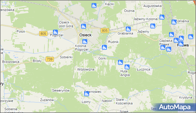 mapa Górki gmina Osieck, Górki gmina Osieck na mapie Targeo