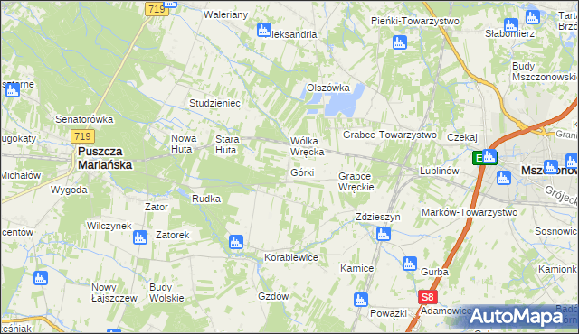 mapa Górki gmina Puszcza Mariańska, Górki gmina Puszcza Mariańska na mapie Targeo