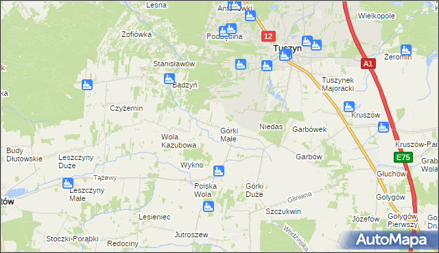 mapa Górki Małe gmina Tuszyn, Górki Małe gmina Tuszyn na mapie Targeo