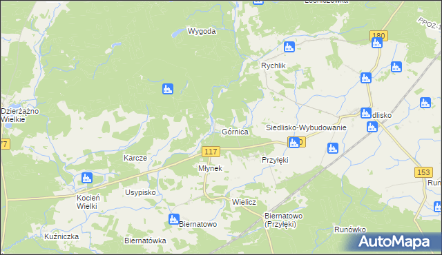 mapa Górnica gmina Trzcianka, Górnica gmina Trzcianka na mapie Targeo