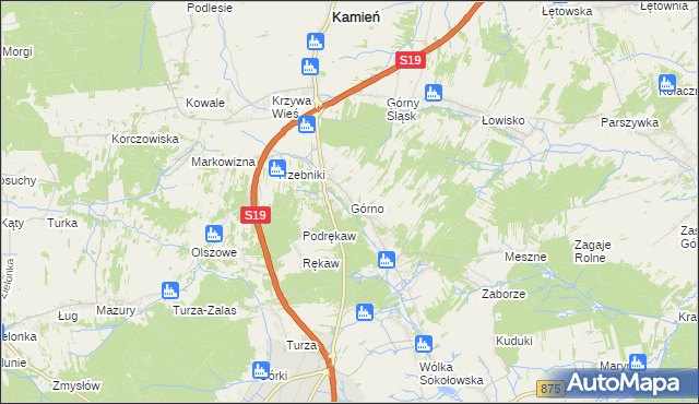 mapa Górno gmina Sokołów Małopolski, Górno gmina Sokołów Małopolski na mapie Targeo