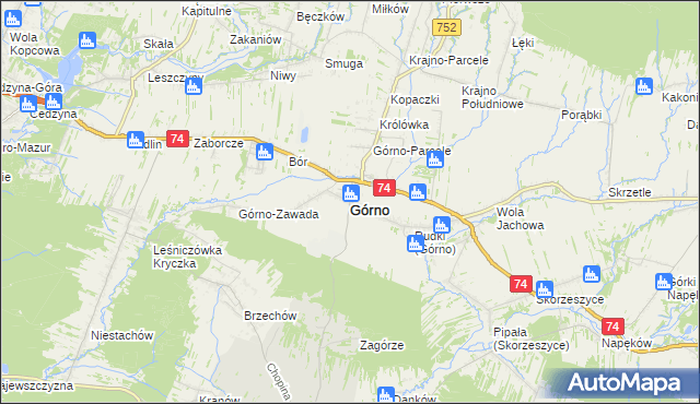 mapa Górno powiat kielecki, Górno powiat kielecki na mapie Targeo