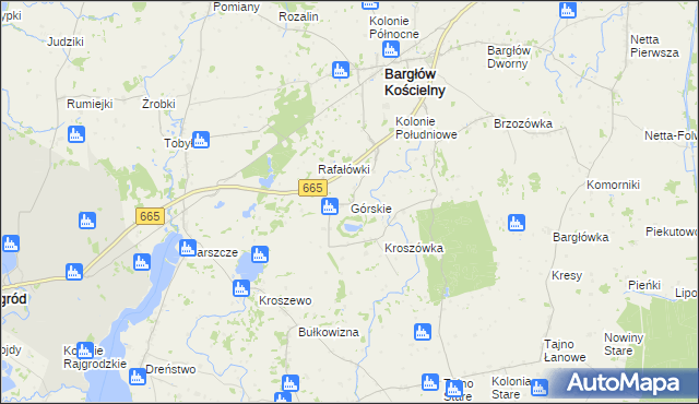 mapa Górskie gmina Bargłów Kościelny, Górskie gmina Bargłów Kościelny na mapie Targeo