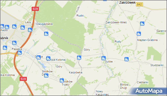 mapa Góry gmina Zakrzówek, Góry gmina Zakrzówek na mapie Targeo