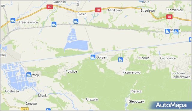 mapa Gorzeń gmina Nakło nad Notecią, Gorzeń gmina Nakło nad Notecią na mapie Targeo