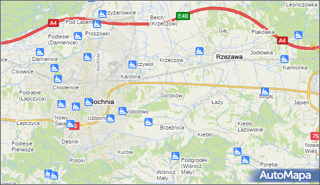 mapa Gorzków gmina Bochnia, Gorzków gmina Bochnia na mapie Targeo