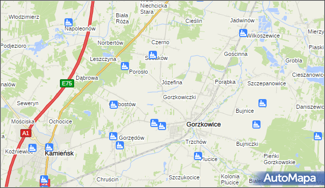 mapa Gorzkowiczki, Gorzkowiczki na mapie Targeo