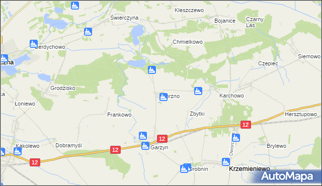 mapa Górzno gmina Krzemieniewo, Górzno gmina Krzemieniewo na mapie Targeo