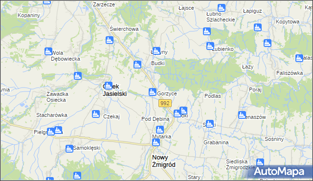 mapa Gorzyce gmina Nowy Żmigród, Gorzyce gmina Nowy Żmigród na mapie Targeo