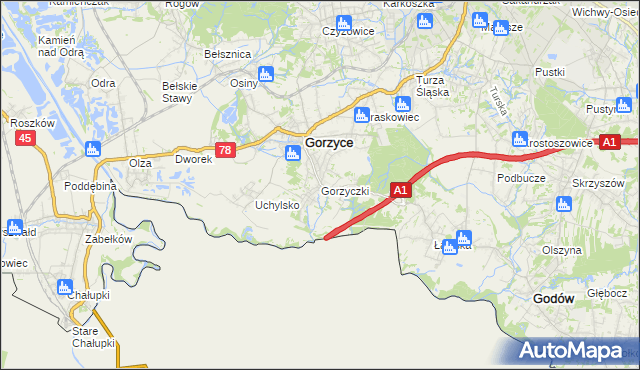 mapa Gorzyczki gmina Gorzyce, Gorzyczki gmina Gorzyce na mapie Targeo