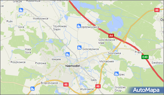 mapa Gościejowice, Gościejowice na mapie Targeo