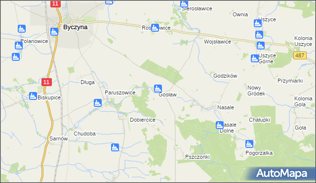 mapa Gosław gmina Byczyna, Gosław gmina Byczyna na mapie Targeo