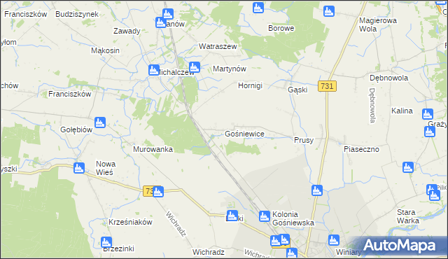 mapa Gośniewice gmina Warka, Gośniewice gmina Warka na mapie Targeo