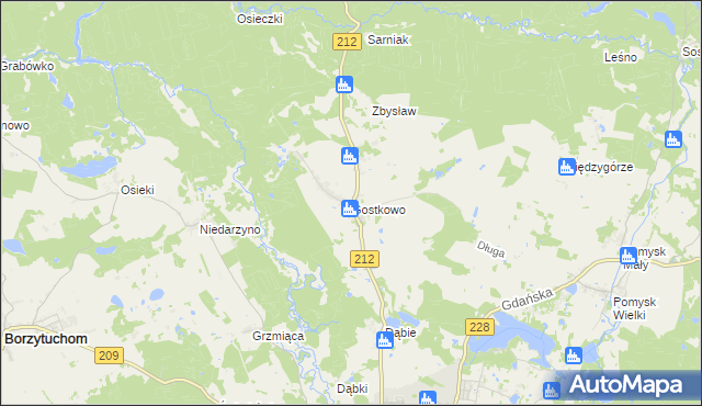 mapa Gostkowo gmina Bytów, Gostkowo gmina Bytów na mapie Targeo