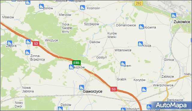 mapa Gostyń gmina Gaworzyce, Gostyń gmina Gaworzyce na mapie Targeo