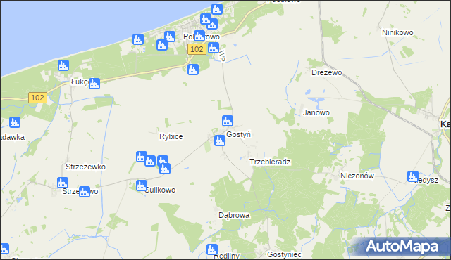 mapa Gostyń gmina Świerzno, Gostyń gmina Świerzno na mapie Targeo