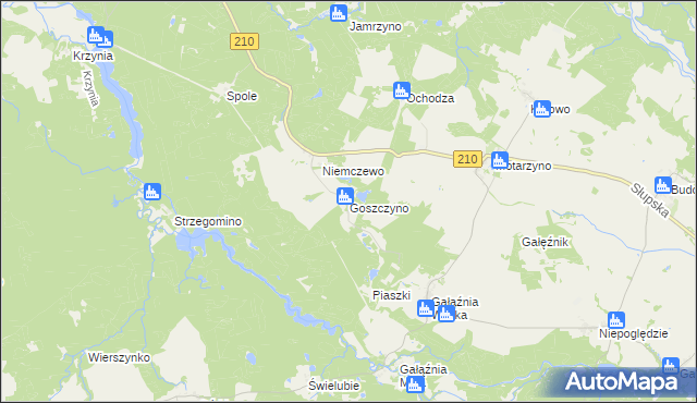 mapa Goszczyno gmina Dębnica Kaszubska, Goszczyno gmina Dębnica Kaszubska na mapie Targeo