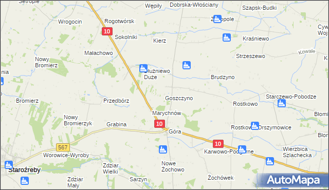 mapa Goszczyno gmina Staroźreby, Goszczyno gmina Staroźreby na mapie Targeo