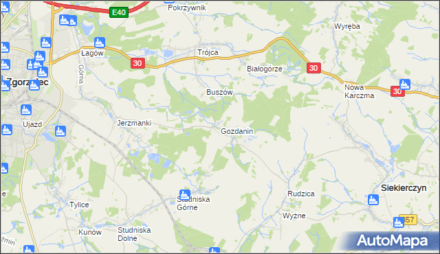 mapa Gozdanin gmina Zgorzelec, Gozdanin gmina Zgorzelec na mapie Targeo