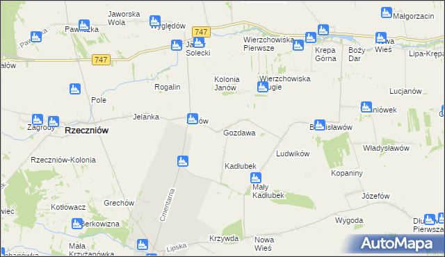 mapa Gozdawa gmina Sienno, Gozdawa gmina Sienno na mapie Targeo