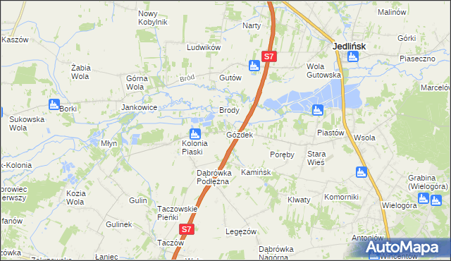 mapa Gózdek gmina Zakrzew, Gózdek gmina Zakrzew na mapie Targeo