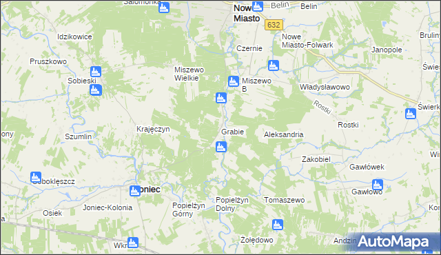 mapa Grabie gmina Nowe Miasto, Grabie gmina Nowe Miasto na mapie Targeo