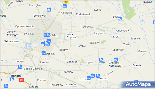 mapa Grabie gmina Żychlin, Grabie gmina Żychlin na mapie Targeo