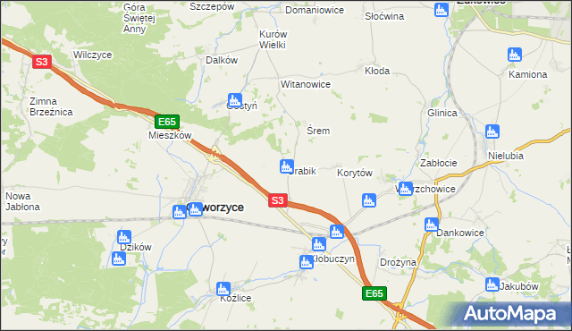 mapa Grabik gmina Gaworzyce, Grabik gmina Gaworzyce na mapie Targeo