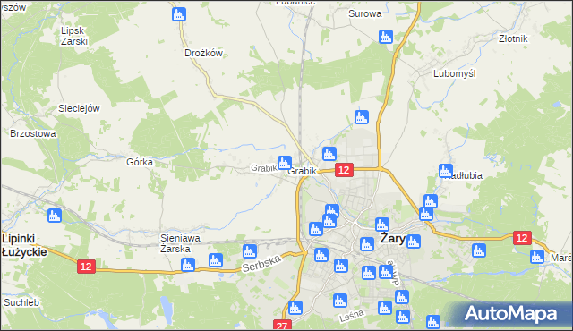 mapa Grabik gmina Żary, Grabik gmina Żary na mapie Targeo