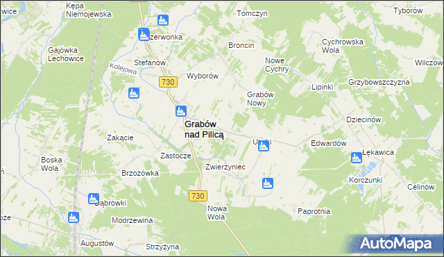 mapa Grabina gmina Grabów nad Pilicą, Grabina gmina Grabów nad Pilicą na mapie Targeo