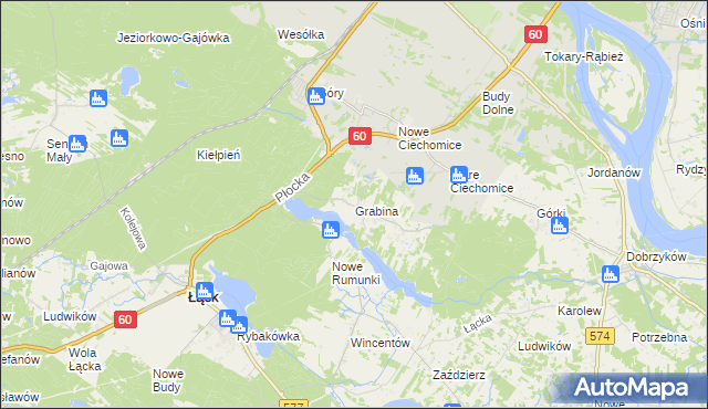 mapa Grabina gmina Łąck, Grabina gmina Łąck na mapie Targeo