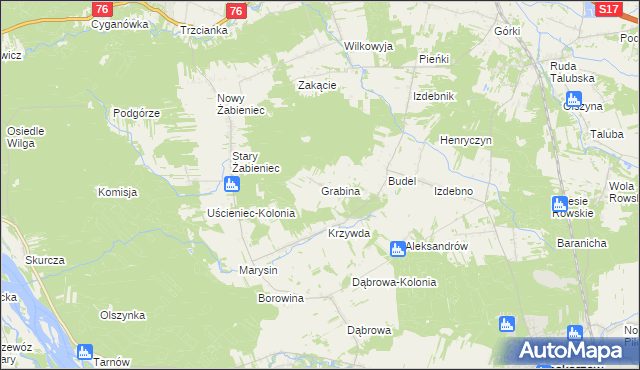 mapa Grabina gmina Łaskarzew, Grabina gmina Łaskarzew na mapie Targeo