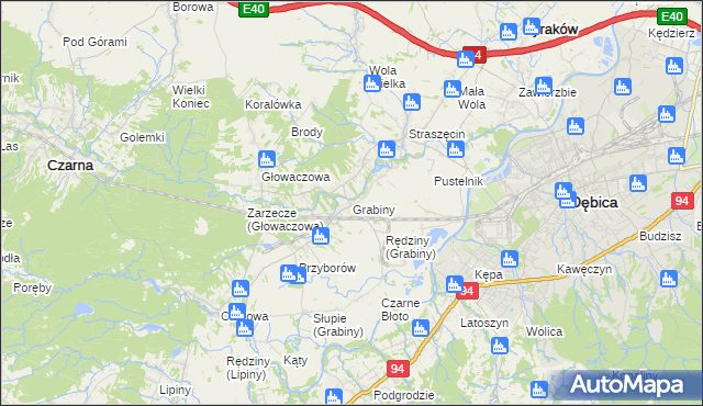 mapa Grabiny gmina Czarna, Grabiny gmina Czarna na mapie Targeo