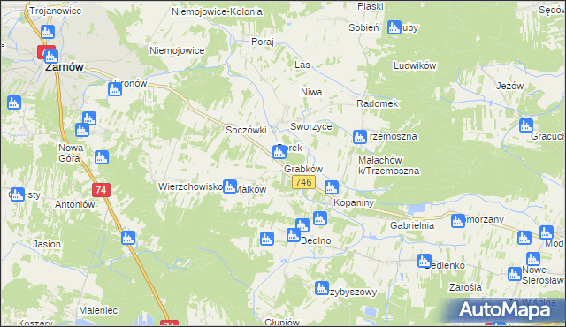 mapa Grabków gmina Końskie, Grabków gmina Końskie na mapie Targeo