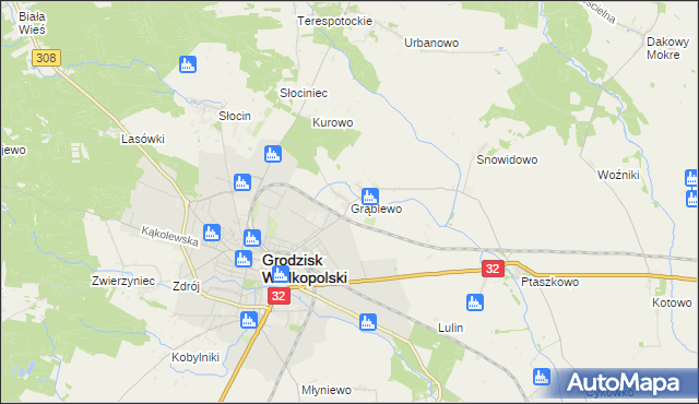 mapa Grąblewo gmina Grodzisk Wielkopolski, Grąblewo gmina Grodzisk Wielkopolski na mapie Targeo